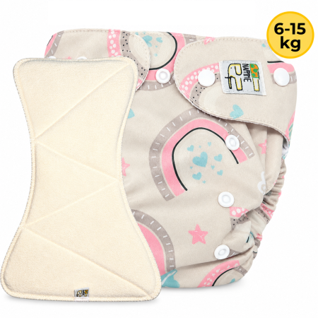 Pieluszka Wielorazowa AIO Kieszonka bambus z wkładem klepsydrowym OS 6–15 kg - Tęcza | NappiMe®