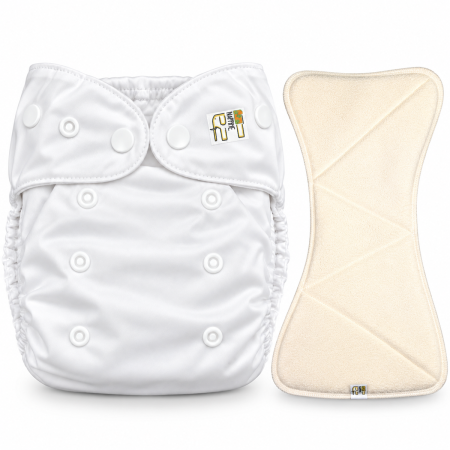 Pieluszka Wielorazowa AIO Kieszonka mikropolar z wkładem klepsydrowym OS 6–15 kg - Biała | NappiMe®