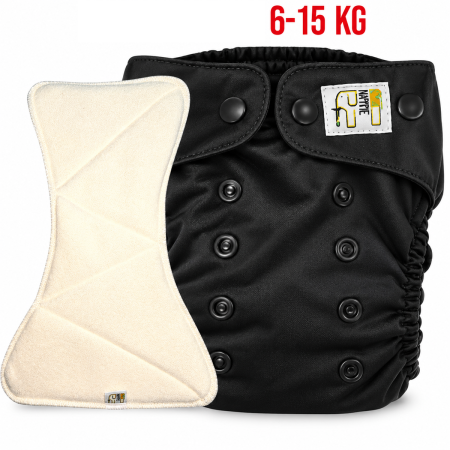 Pieluszka Wielorazowa AIO Kieszonka bambus z wkładem klepsydrowym OS 6–15 kg - Czarna | NappiMe®