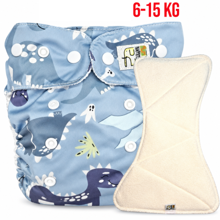 Pieluszka Wielorazowa AIO Kieszonka coolmax z wkładem klepsydrowym OS 6–15 kg - Dino | NappiMe®