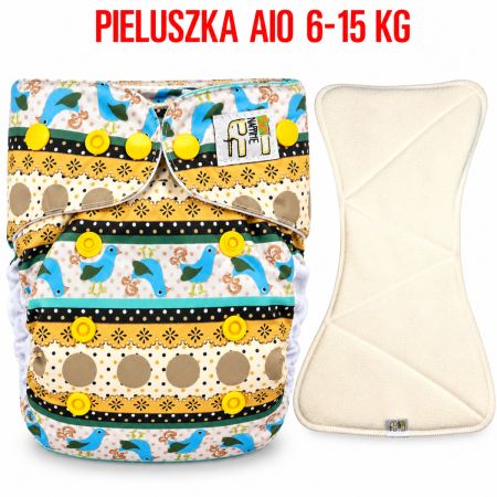 Pieluszka Wielorazowa AIO Kieszonka coolmax z wkładem klepsydrowym OS 6–15 kg - Groszkowe Kury | NappiMe®