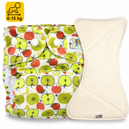 Pieluszka Wielorazowa AIO Kieszonka bambus z wkładem klepsydrowym OS 6–15 kg - Jabłka | NappiMe®