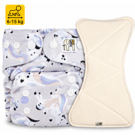 Pieluszka Wielorazowa AIO Kieszonka coolmax z wkładem klepsydrowym OS 6–15 kg - Jednorożce | NappiMe®