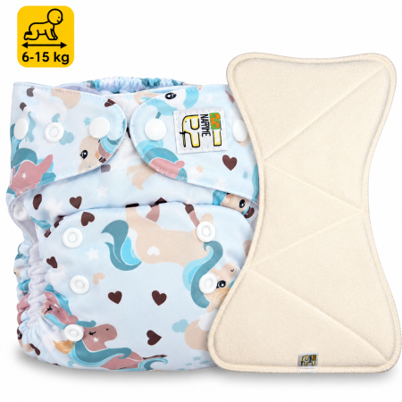 Pieluszka Wielorazowa AIO Kieszonka bambus z wkładem klepsydrowym OS 6–15 kg - Jednorożce Miętowe | NappiMe®