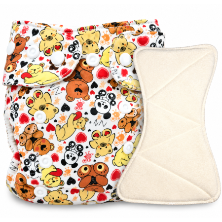 Pieluszka Wielorazowa AIO Kieszonka bambus z wkładem klepsydrowym OS 6–15 kg - Misie | NappiMe®