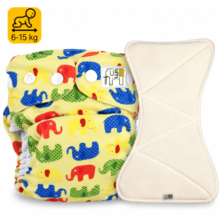 Pieluszka Wielorazowa AIO Kieszonka bambus z wkładem klepsydrowym OS 6–15 kg - Kolorowe Słonie | NappiMe®
