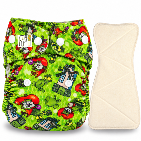Pieluszka Wielorazowa AIO Kieszonka bambus z wkładem klepsydrowym OS 6–15 kg - Kot w Butach | NappiMe®