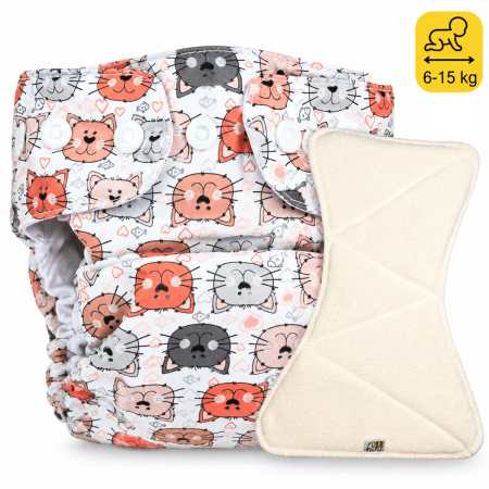 Pieluszka Wielorazowa AIO Kieszonka bambus z wkładem klepsydrowym OS 6–15 kg - Koty | NappiMe®