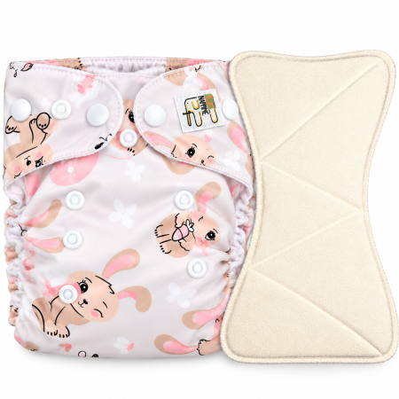 Pieluszka Wielorazowa AIO Kieszonka bambus z wkładem klepsydrowym OS 6–15 kg - Króliczki | NappiMe®