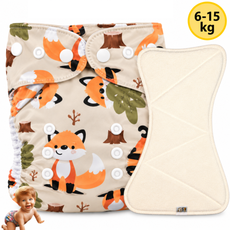 Pieluszka Wielorazowa AIO Kieszonka bambus z wkładem klepsydrowym OS 6–15 kg - Liski | NappiMe®