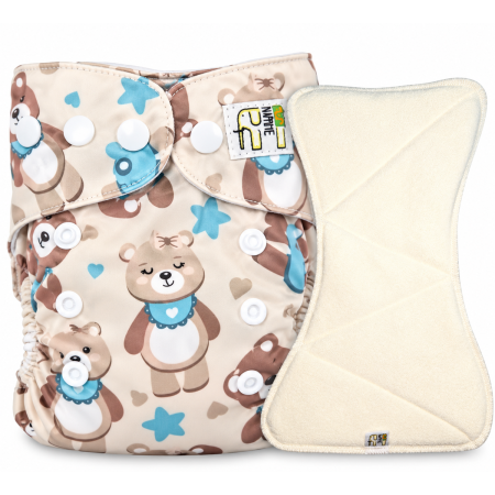 Pieluszka Wielorazowa AIO Kieszonka coolmax z wkładem klepsydrowym OS 6–15 kg - Misie Miętowe | NappiMe®