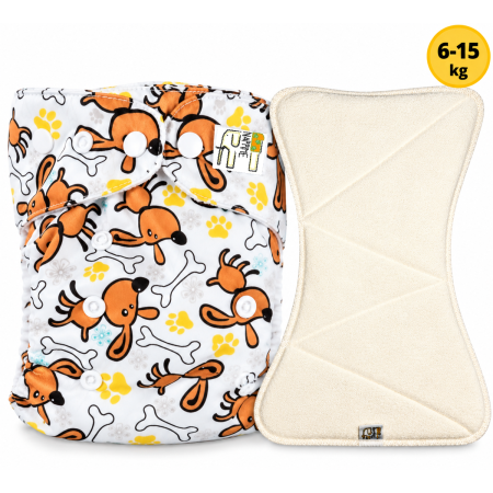Pieluszka Wielorazowa AIO Kieszonka coolmax z wkładem klepsydrowym OS 6–15 kg - Pieski | NappiMe®