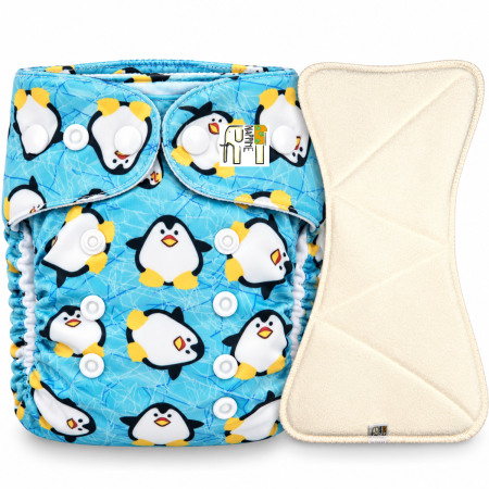 Pieluszka Wielorazowa AIO Kieszonka bambus z wkładem klepsydrowym OS 6–15 kg - Pingwiny | NappiMe®