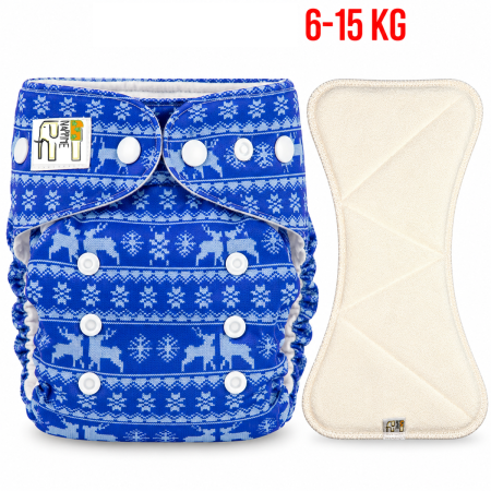 Pieluszka Wielorazowa AIO Kieszonka coolmax z wkładem klepsydrowym OS 6–15 kg - Renifery | NappiMe®