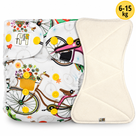 Pieluszka Wielorazowa AIO Kieszonka coolmax z wkładem klepsydrowym OS 6–15 kg - Rowery | NappiMe®