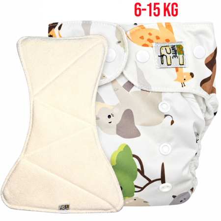 Pieluszka Wielorazowa AIO Kieszonka bambus z wkładem klepsydrowym OS 6–15 kg - Safari | NappiMe®