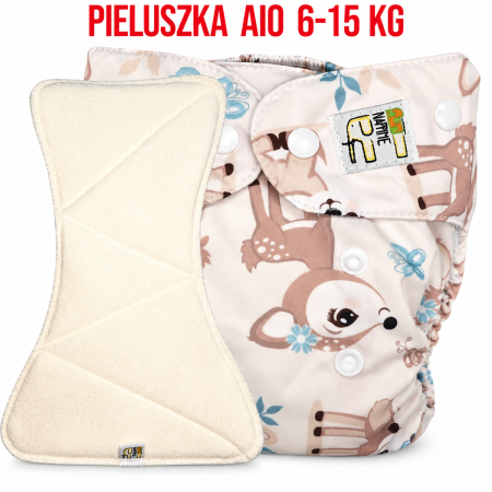 Pieluszka Wielorazowa AIO Kieszonka coolmax z wkładem klepsydrowym OS 6–15 kg - Sarenki | NappiMe®