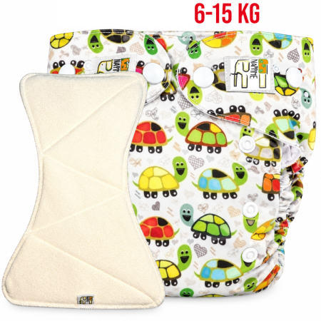 Pieluszka Wielorazowa AIO Kieszonka bambus z wkładem klepsydrowym OS 6–15 kg - Żółwie | NappiMe®