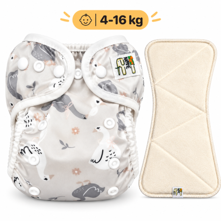 Pieluszka Wielorazowa AIO Kieszonka Coolmax ze Skrzydełkami OS 6–15 kg - Gąski | NappiMe®
