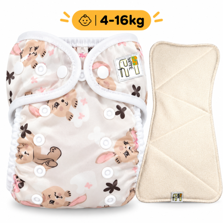 Pieluszka Wielorazowa AIO PUL ze skrzydełkami OS 6–15 kg - Króliczki | NappiMe®