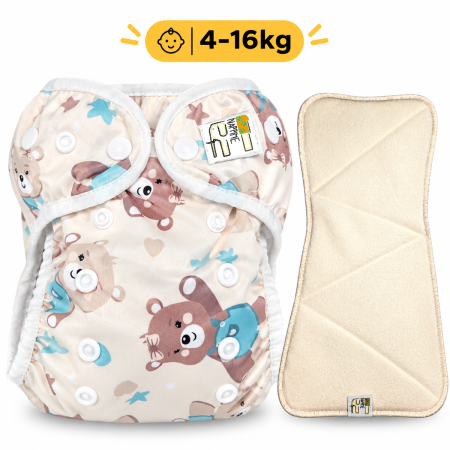 Pieluszka Wielorazowa AIO Kieszonka Coolmax ze Skrzydełkami OS 6–15 kg - Misie Miętowe | NappiMe®