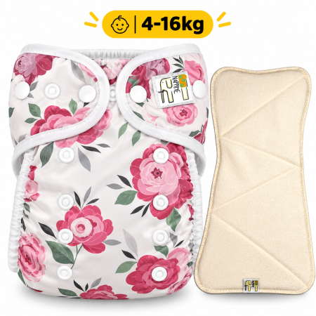Pieluszka Wielorazowa AIO Kieszonka Coolmax ze Skrzydełkami OS 6–15 kg - Piwonie | NappiMe®