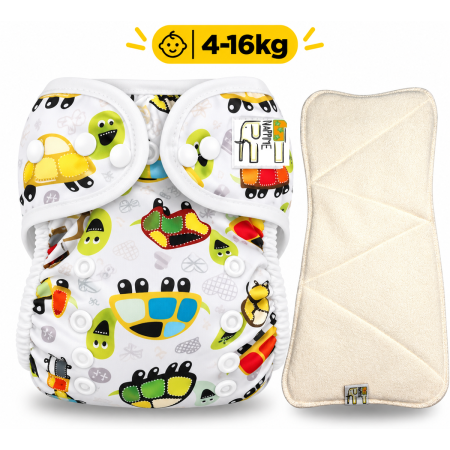 Pieluszka Wielorazowa AIO PUL z wkladem klepsydrowym OS 6–15 kg - Żółwie | NappiMe®