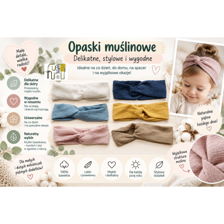Opaska muślinowa przeplatana Mini – Biała | NappiMe®