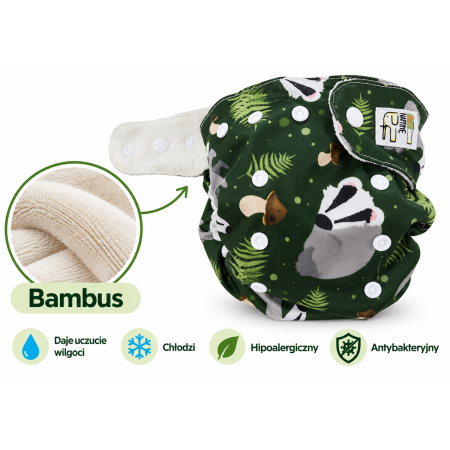 Pieluszka wielorazowa Kieszonka Bambus OS 6–15 kg – Borsuki | NappiMe®