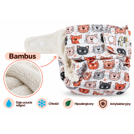 Pieluszka wielorazowa Kieszonka Bambus OS 6–15 kg – Koty | NappiMe®