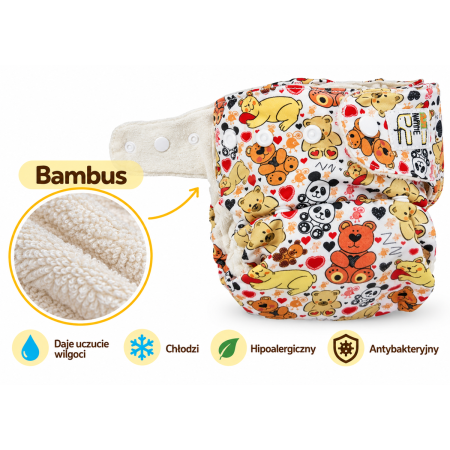 Pieluszka wielorazowa Kieszonka Bambus OS 6–15 kg – Misie | NappiMe®