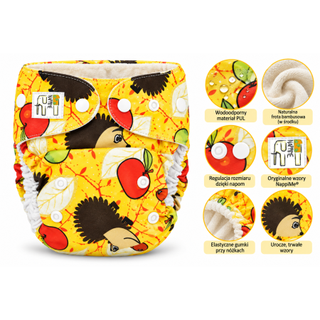 Pieluszka wielorazowa Kieszonka Bambus OS 6–15 kg – Jeże | NappiMe®
