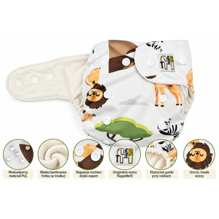Pieluszka wielorazowa Kieszonka Bambus OS 6–15 kg – Safari | NappiMe®