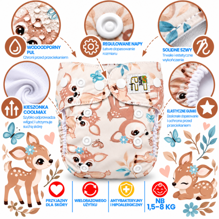 Pieluszka wielorazowa Kieszonka Coolmax NB 1,5-8 kg – Sarenki | NappiMe®
