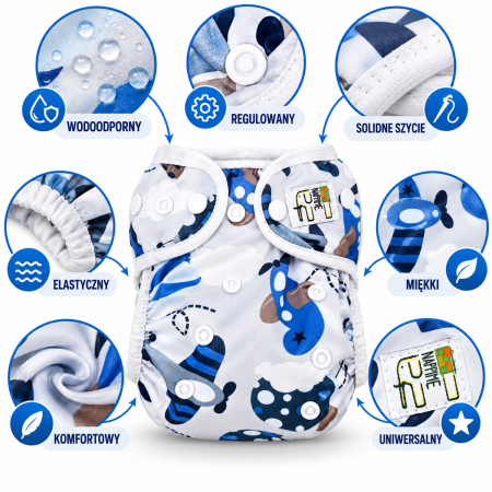 Pieluszka wielorazowa Kieszonka Coolmax ze skrzydełkami OS 6–15 kg – Samoloty | NappiMe®