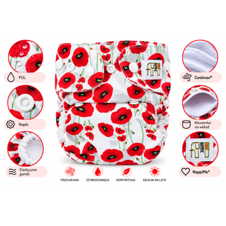 Pieluszka wielorazowa Kieszonka Coolmax OS 6–15 kg – Maki | NappiMe®