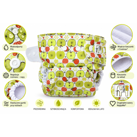 Pieluszka wielorazowa Kieszonka Coolmax OS 6–15 kg – Jabłka | NappiMe®