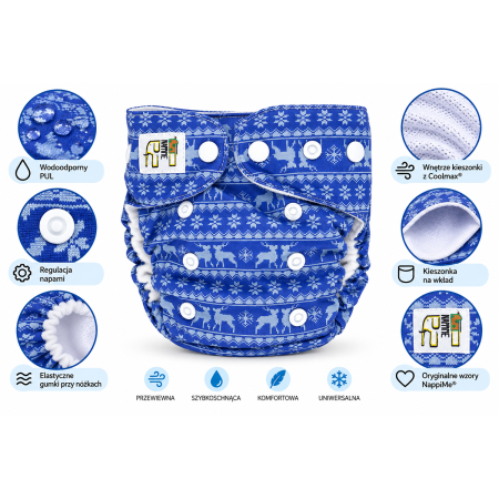 Pieluszka wielorazowa Kieszonka Coolmax OS 6–15 kg – Renifery | NappiMe®