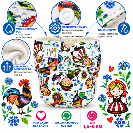 Pieluszka wielorazowa Kieszonka Mikropolar NB 1,5-8 kg – Łowicki | NappiMe®