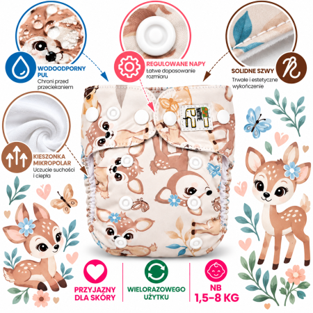 Pieluszka wielorazowa Kieszonka Mikropolar NB 1,5-8 kg – Sarenki | NappiMe®