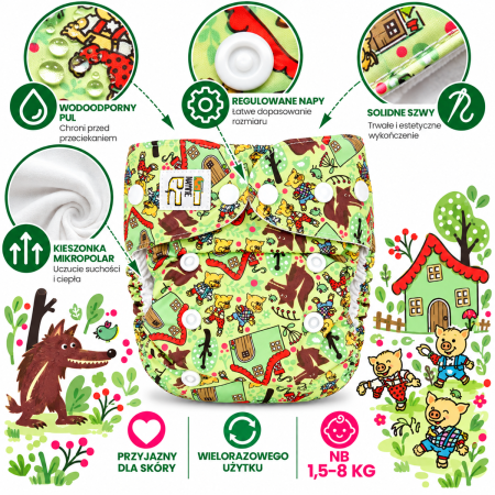 Pieluszka wielorazowa Kieszonka Mikropolar NB 1,5-8 kg – Trzy Świnki | NappiMe®