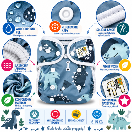 Pieluszka wielorazowa otulacz PUL OS 6–15 kg – Dino | NappiMe®