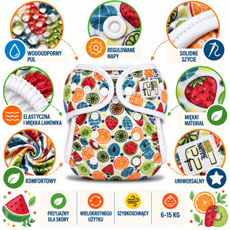 Pieluszka wielorazowa otulacz PUL OS 6–15 kg – Owocowy Mix | NappiMe®