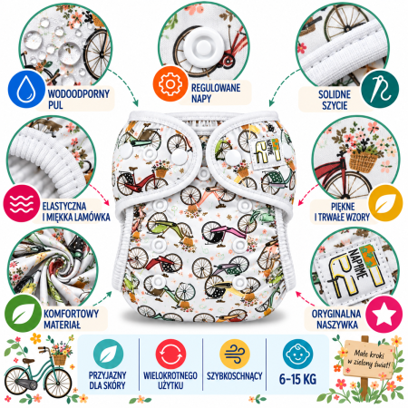 Pieluszka wielorazowa otulacz PUL OS 6–15 kg – Rowery | NappiMe®