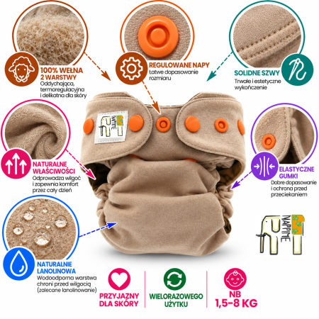 Pieluszka wielorazowa Otulacz Wełniany NB 1,5-8 kg – Antylopa | NappiMe®