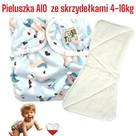 Pieluszka Wielorazowa AIO Kieszonka Coolmax ze Skrzydełkami JEDNOROŻCE MIĘTOWE  NappiMe