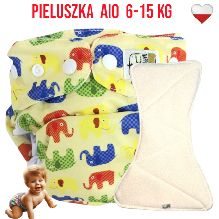 Pieluszka Wielorazowa AIO Kieszonka bambus KOLOROWE SŁONIE  NappiMe