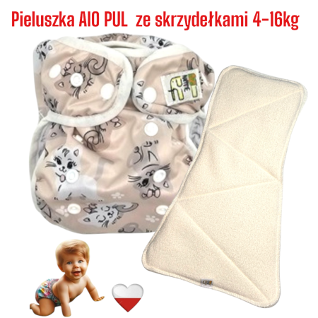 Pieluszka Wielorazowa AIO PUL ze Skrzydełkami KOTKI  NappiMe