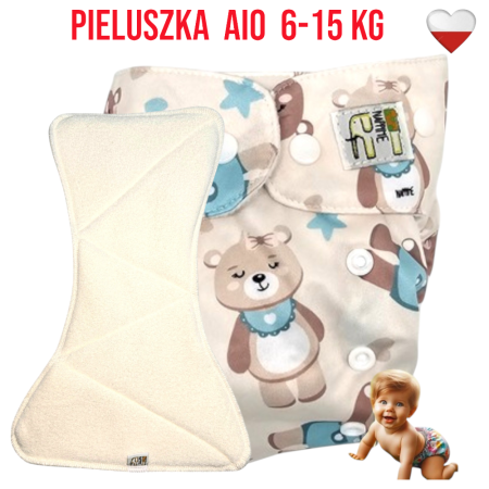 Pieluszka Wielorazowa AIO Kieszonka bambus MISIE MIĘTOWE  NappiMe