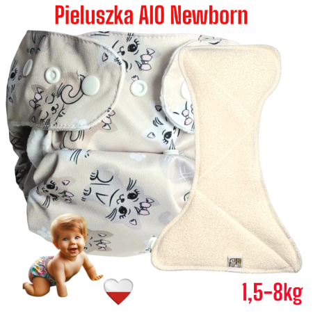 Pieluszka Wielorazowa AIO NEWBORN Kieszonka Mikropolar KOTKI